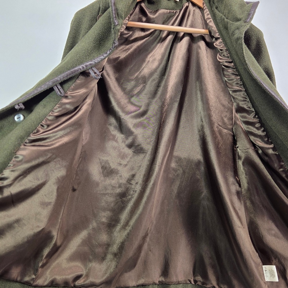 J.J. Basics Women's Large Green Double Breasted Wool Blend Coat Faux Leather - Picture 3 of 12